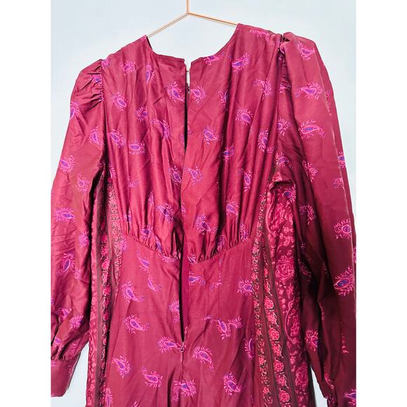 DEREK LAM COLLECTIVE Red Floral Chiffon Keyhole Neckline Parachute Sleeves Dress - Picture 16 of 16